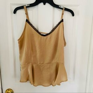 Champagne silky satin lace flowy tank top Size large